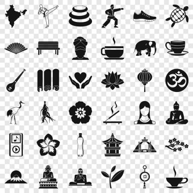 Yoga dersi Icons set, basit tarzı