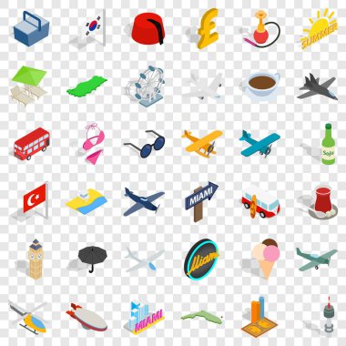 Dünya seyahat Icons set, izometrik stili