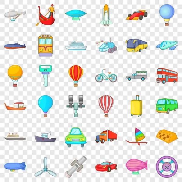 Transporte con el conjunto de iconos del conductor, estilo de dibujos animados — Vector de stock