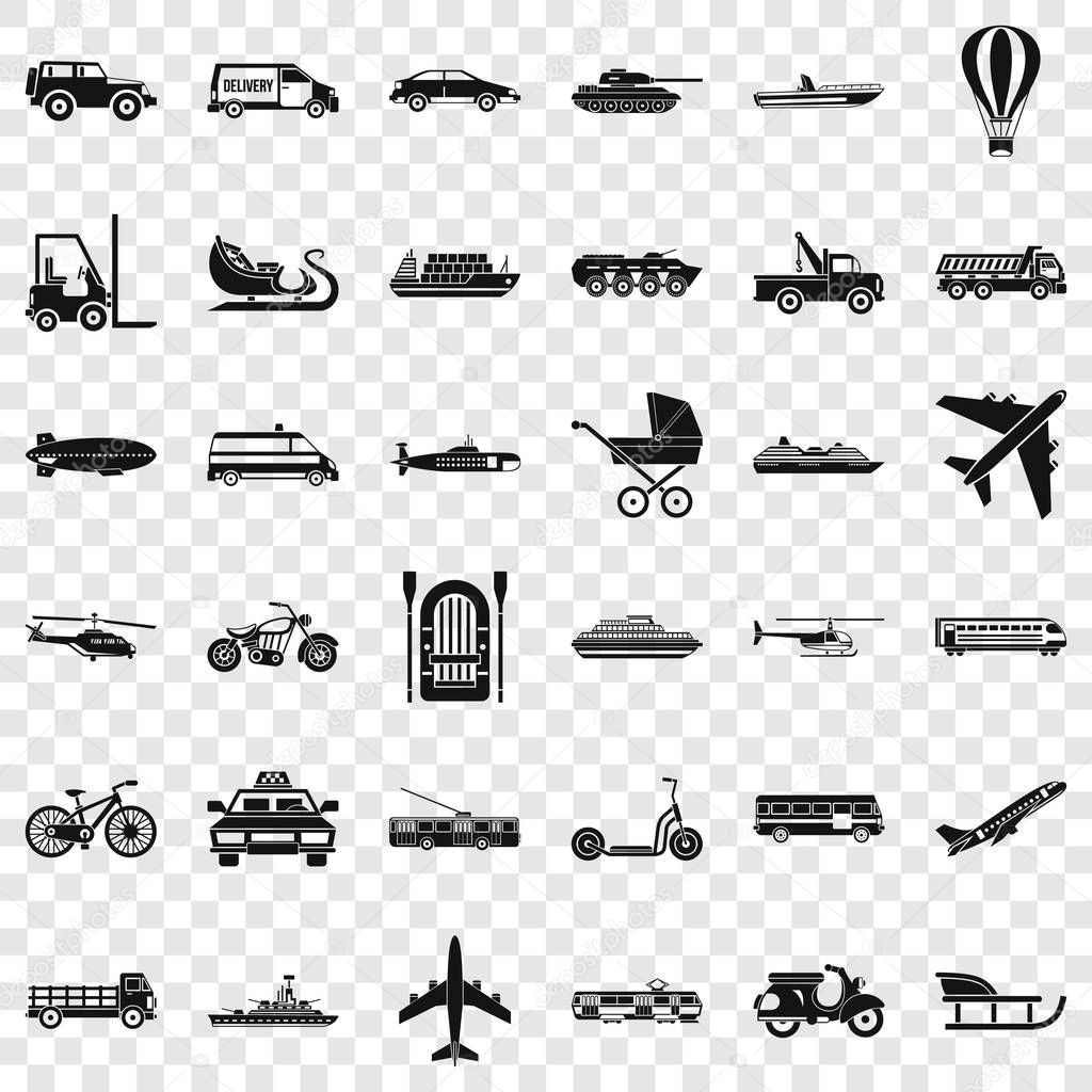 Transport with driver icons set, simple style