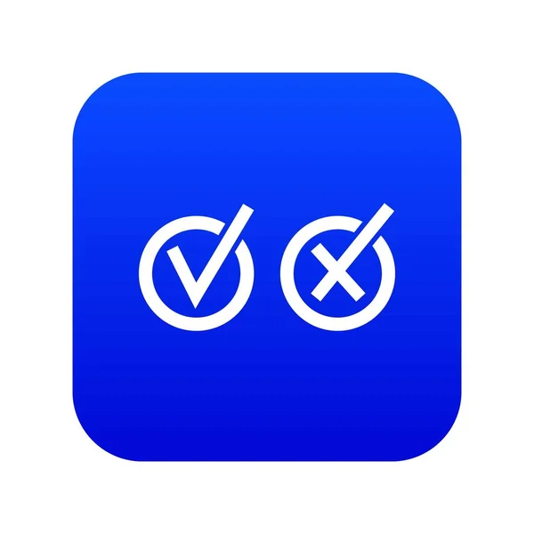 Signos de elección de garrapata y cruz en círculos icono azul digital — Archivo Imágenes Vectoriales