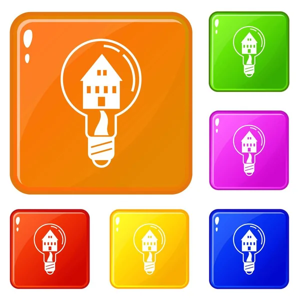 Licht zu Hause speichern Icons Vektorfarbe festlegen — Stockvektor