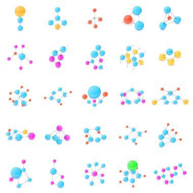 Kimyasal eleman simgeleri seti, izometrik stil