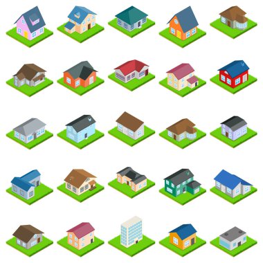 House Icons set, izometrik stili