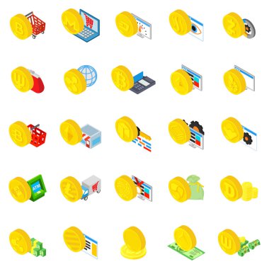 Kripto para birimi simgeleri ayarlandı, izometrik biçim