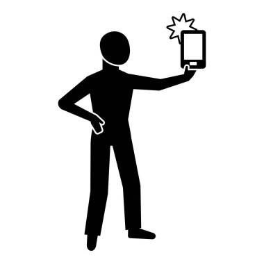 Genç adam selfie simgesi, basit stil almak