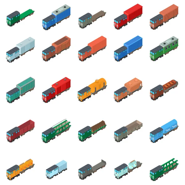 铁路运输的图标集，等距风格 — 图库矢量图片