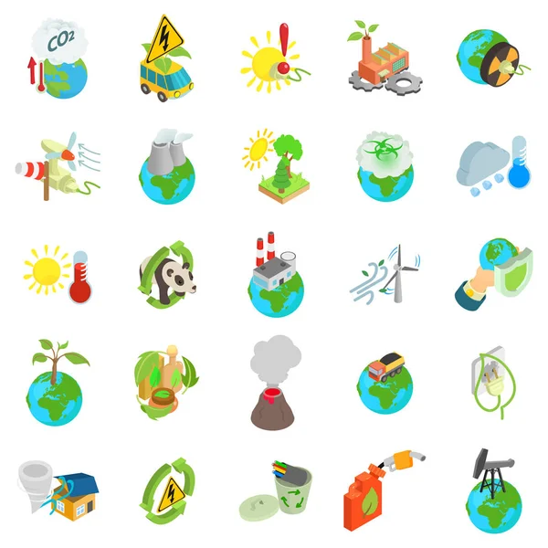 Eco world icons set, isometrischer Stil — Stockvektor