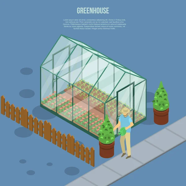 Greenhouse banner, isometrische stijl — Stockvector