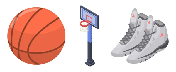 Basketbal apparatuur iconen set, isometrische stijl — Stockvector