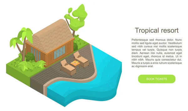 Banner de concepto de resort tropical, estilo isométrico — Vector de stock