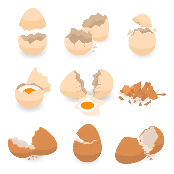 Conjunto de ícones de casca de ovo, estilo isométrico — Vetor de Stock