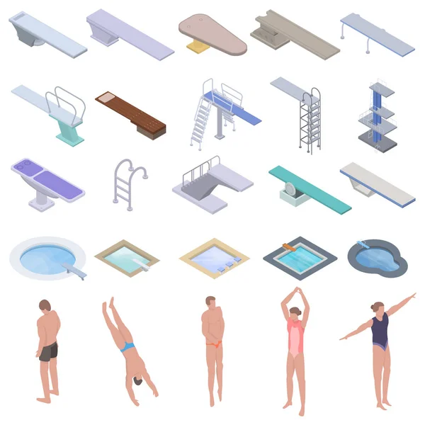 Diving board icons set, isometric style — Stock Vector