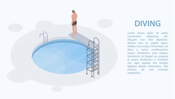 Pool diving board concept banner, stile isometrico — Vettoriale Stock