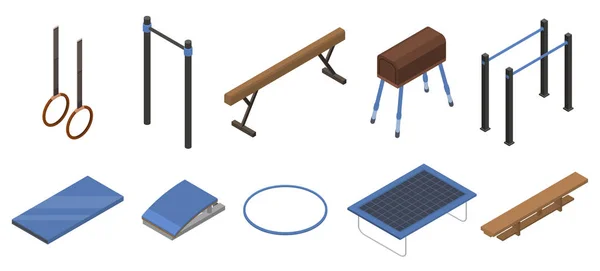 Set di icone per attrezzature da ginnastica, stile isometrico — Vettoriale Stock