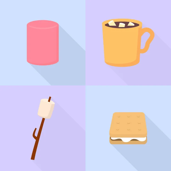 Ikon Marshmallow ditata, gaya datar Stok Ilustrasi Bebas Royalti