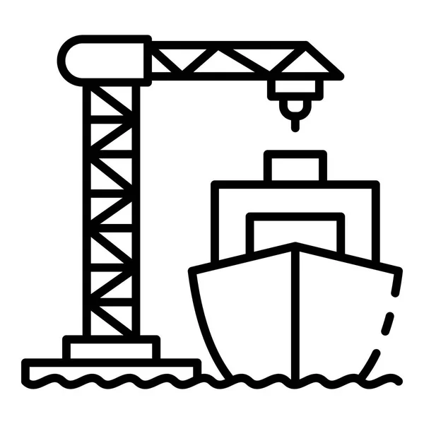 Hajó betöltése port daru ikon, vázlatstílus — Stock Vector