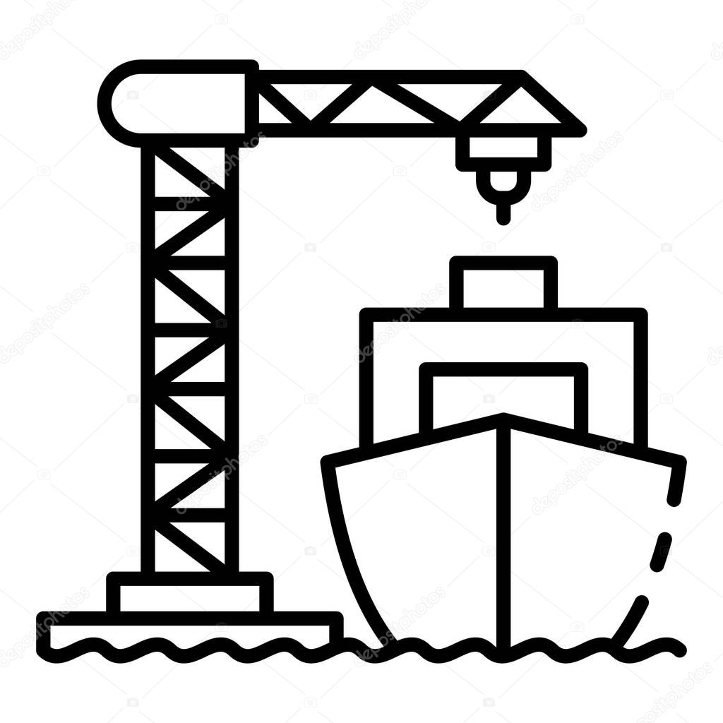 Ship load port crane icon, outline style