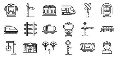 Tren istasyonu Icons set, anahat stili