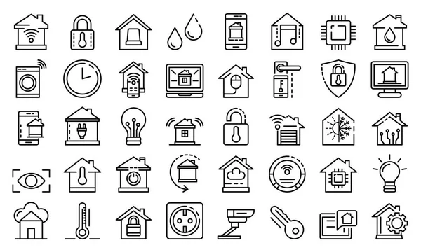 Conjunto de iconos de hogar inteligente, estilo de contorno — Archivo Imágenes Vectoriales