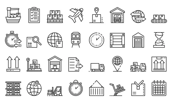Conjunto de ícones de exportação de mercadorias, estilo esboço — Vetor de Stock