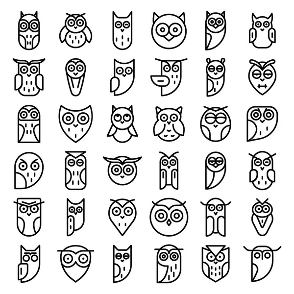 Conjunto de iconos de búho, estilo de esquema — Archivo Imágenes Vectoriales