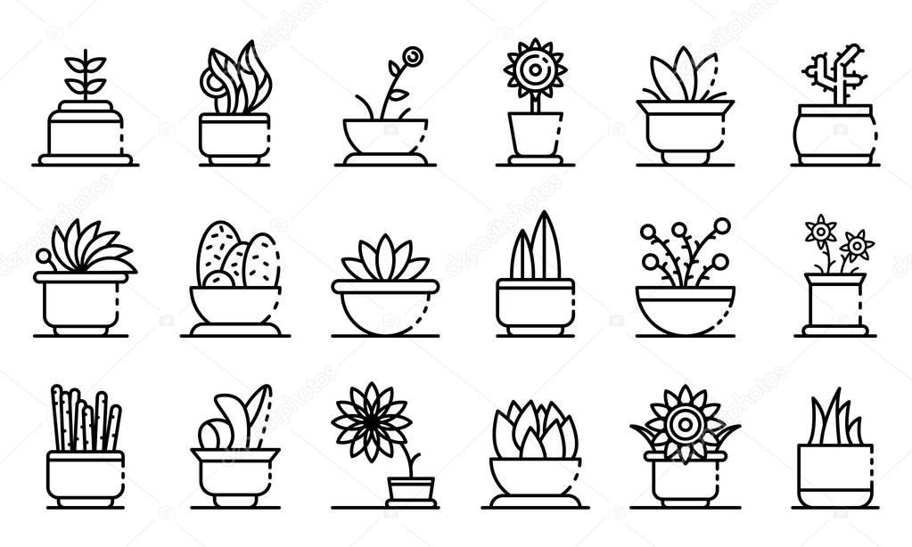 Houseplants icons set, outline style