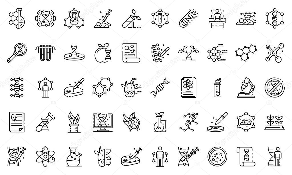 Genetic engineering icons set, outline style
