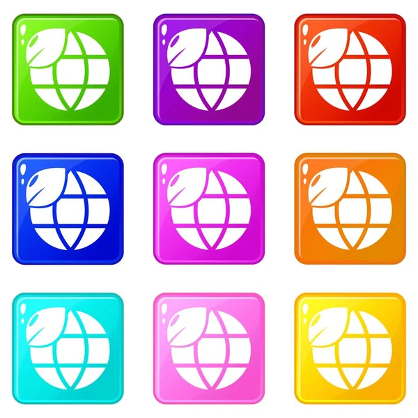 Ecología tierra globo iconos conjunto 9 colección de colores — Archivo Imágenes Vectoriales