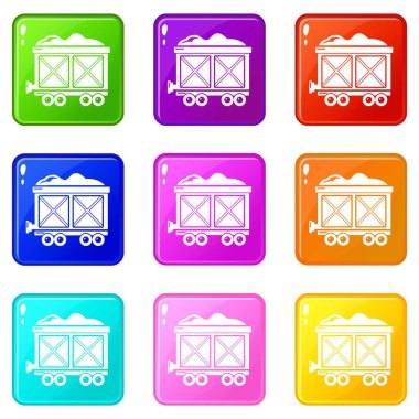 Tren vagonu simgeler 9 renk koleksiyonu ayarla