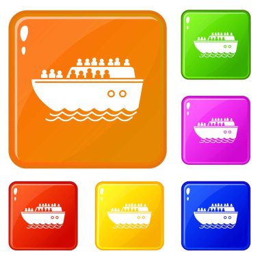 Göçmen gemi simgeleri vektör rengi ayarlamak