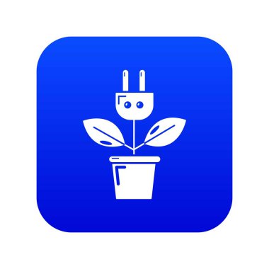 Bitki pot ve elektrik fişi simgesi mavi vektör