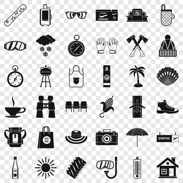 Summer vacation icons set, simple style