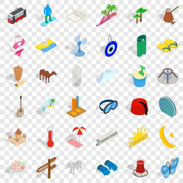 Gran conjunto de iconos de vacaciones, estilo isométrico — Vector de stock