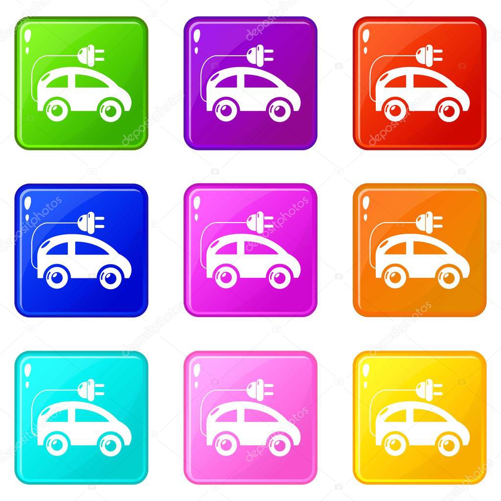 Modern electric car icons set 9 color collection