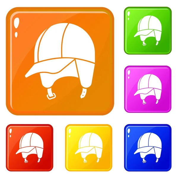 Escursionismo casco icone impostare il colore vettoriale — Vettoriale Stock