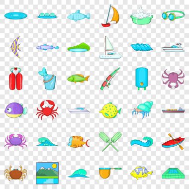 Okyanus su Icons set, karikatür tarzı