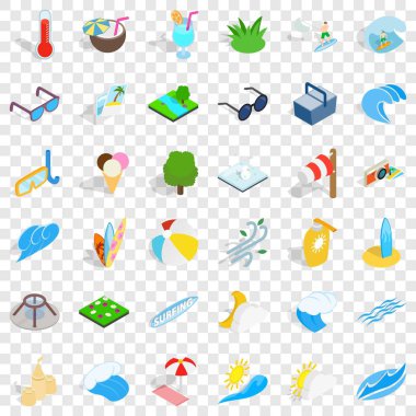 Okyanus su Icons set, izometrik stili