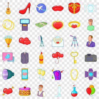 Büyük düğün Icons set, karikatür tarzı