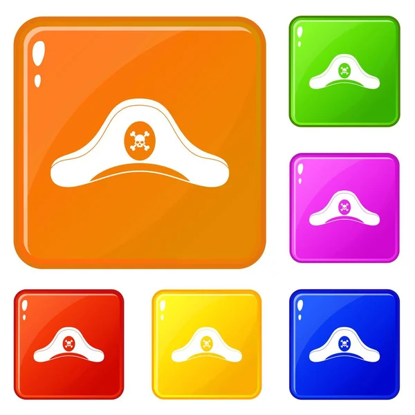 Pirata iconos sombrero conjunto vector de color — Vector de stock