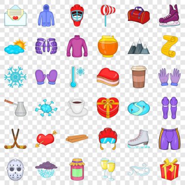 Kış spor simgeleri ayarla, tarzı çizgi film