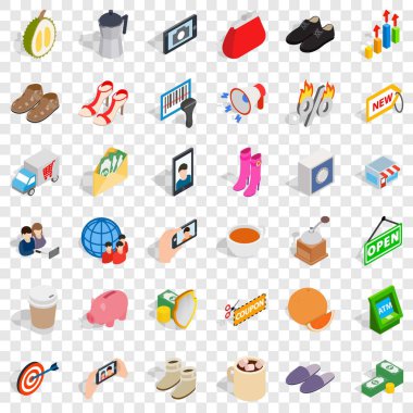 Kadın dükkanı Icons set, izometrik stili