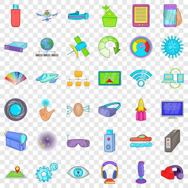 Conjunto de iconos de tecnología de red, estilo de dibujos animados — Vector de stock