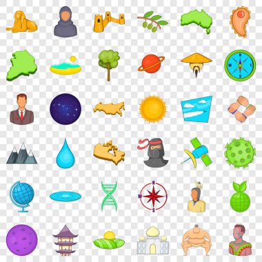 Dünya Icons set çizgi film tarzı