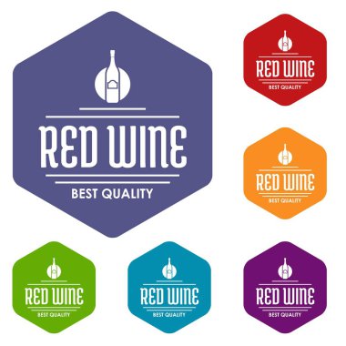 Altı yüzlü kırmızı şarap simgeler vektör