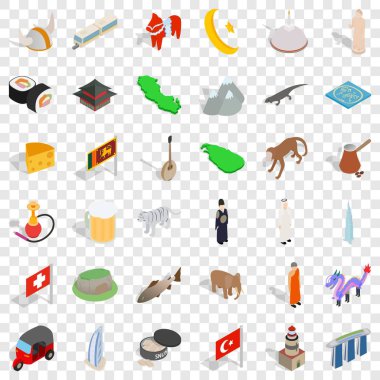 Dünya Mimarlık Icons set, izometrik stili