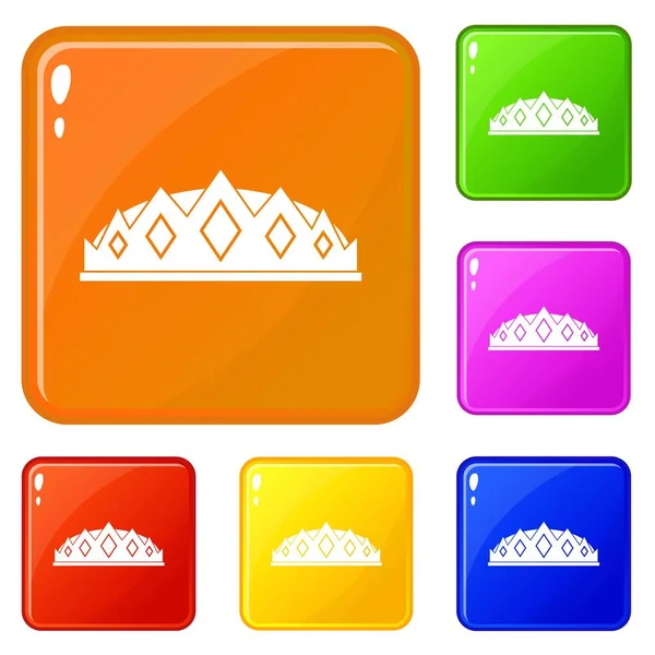 Piccole icone corona impostare il colore vettoriale — Vettoriale Stock