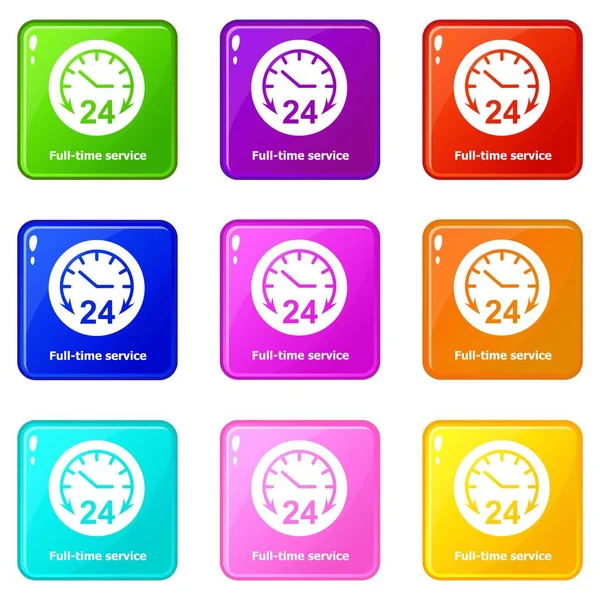 Servizio a tempo pieno icone set 9 colori collezione — Vettoriale Stock