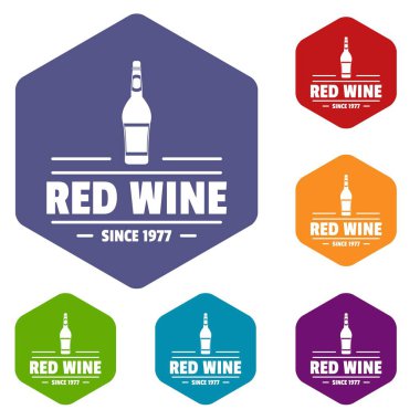 Cam şarap simgeleri vektör altı yüzlü