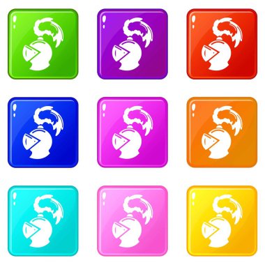 Savaşçı şövalye kask simgeleri 9 renk koleksiyonu ayarlamak